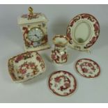 Masons 'Red Mandalay' mantle clock and other Masons decorative ceramics (6) Condition