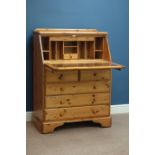 Ducal polished pine bureau fall front above slide, two short and three long drawers (W88cm, H114cm,