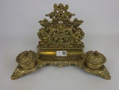 19th/ early 20th Century brass letter rack with inkwells Condition Report <a
