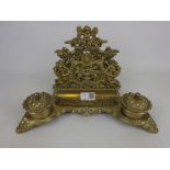 19th/ early 20th Century brass letter rack with inkwells Condition Report <a