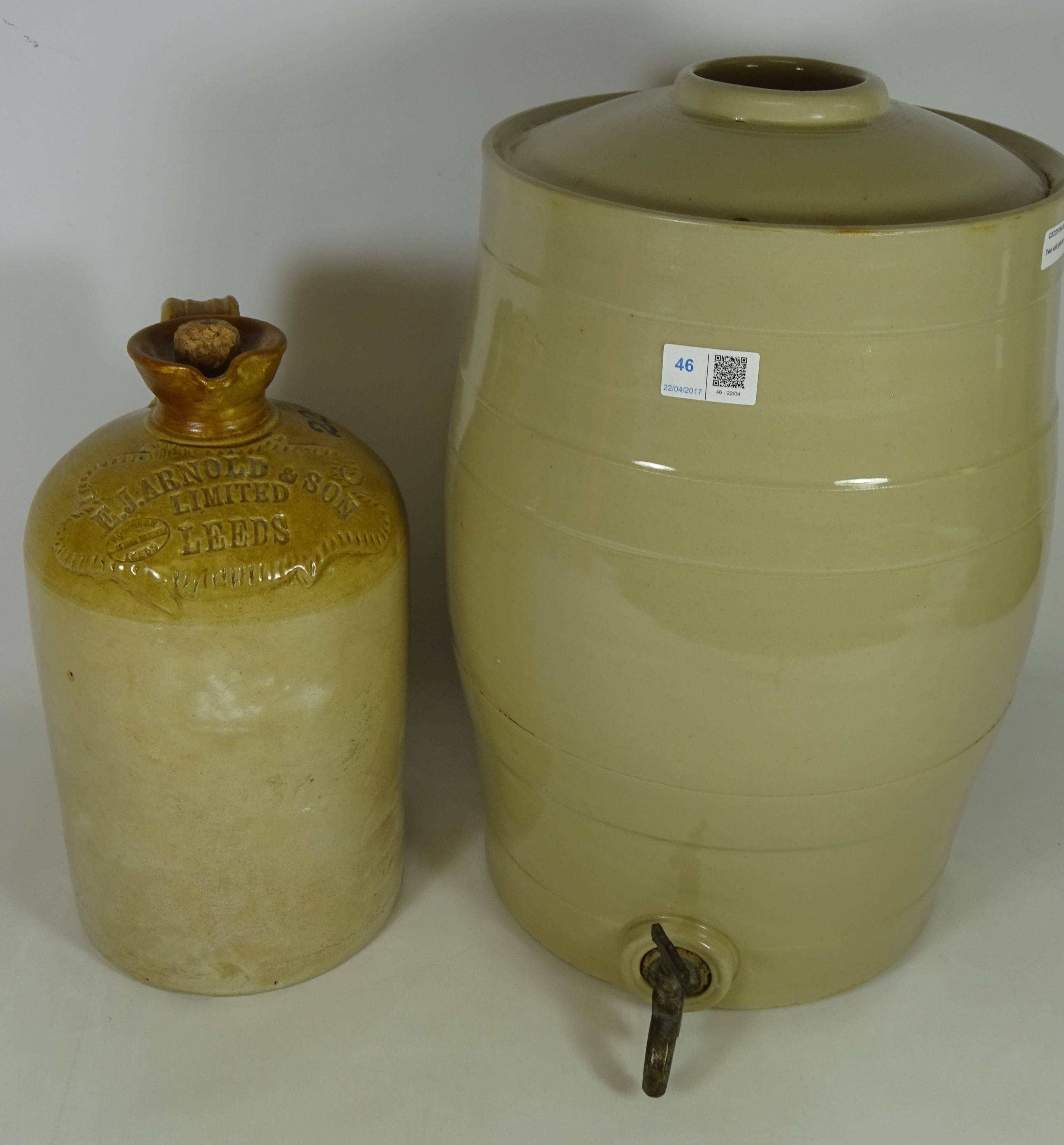 Salt glazed barrel and a stoneware jug for E.J.