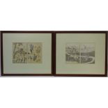 Figures and Donkeys set of four early 20th Century woodcuts after Hokusai each 18cm x 12.