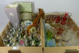 Barometer, cut crystal water jug and other glass and miscellanea in two boxes