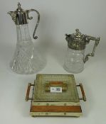 Edwardian cut glass claret jug with silver plated mounts and later claret jug with silver plated