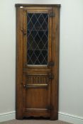 Medium oak corner display cabinet with lead glazed door, W66cm,