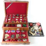 Collection of costume jewellery in wooden cabinet and a box Condition Report <a