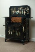 Japanese Shibayama and black lacquered cocktail cabinet.