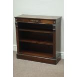 Reproduction mahogany open bookcase, gilt metal mounts, W77cm, H77cm,