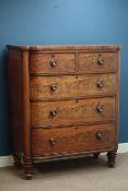 Victorian mahogany shaped front chest, two short and three long drawers, W115cm, H138cm,