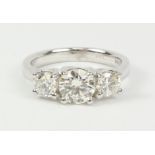 Brilliant cut three stone diamond white gold ring hallmarked 18ct (diamonds approx 1.
