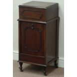 Early 20th century mahogany bedroom coal compendium, hinged lid with lined interior, W36cm, H80cm,