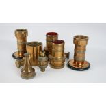 Two brass Fyrex Universal hose diffuser nozzles, three hose couplings,