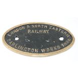 Cast brass Oval Darlington Works plate 1934, L&NE,