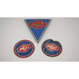 AEC enamelled Radiator badge H17cm & two plastic circluar badges (3) Condition Report