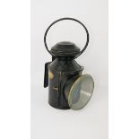 LNER Loco Railway lamp by G Polkey Birmingham, black painted with blue ans clear tint lens,