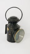 LNER Loco Railway lamp by G Polkey Birmingham, black painted with blue ans clear tint lens,