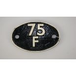 Cast Iron Oval shed Plate No 75F, possibly Tunbridge Wells West W18cm,