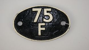 Cast Iron Oval shed Plate No 75F, possibly Tunbridge Wells West W18cm,