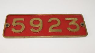 Cast Brass East African Railways Locomotive number plate 5923 probably Mount Longonot, W50cm H16.
