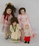 Four Artisan School of Dollmaking bisque head Dolls dressed,