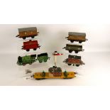 Hornby O Gauge tinplate clockwork loco 3435 with Tender, Lumber Wagon, Shell Tanker, Mineral Wagon,