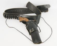MGC replica Colt type revolver in leather holster on belt with twelve bullets Condition