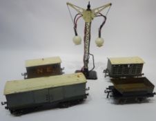 Hornby tinplate Rolling Stock: No2 luggage van, rotary tipper, milk wagon, NE van,