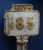 Rare NER cast iron '185 miles from Kings Cross' milepost, ex East Coast main line,