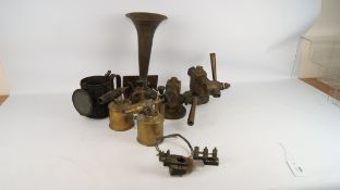 Two small Sievert brass blow torches, a Hopkinson's of Huddersfield brass valve, another valve,