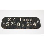 Cast Iron Wagon Plate 27 Tons, W20cm, H8cm Condition Report <a href='//www.