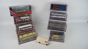 Seven Corgi Limited Edition die cast models of buses manufactured by Plaxtons in Scarborough,