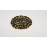 Oval Brass Glasgow Loco Works Plate: Nelson Reid & Co.