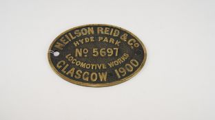 Oval Brass Glasgow Loco Works Plate: Nelson Reid & Co.