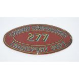 Cardiff Corporation Transport Dept 227 painted wooden oval plaque,