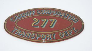 Cardiff Corporation Transport Dept 227 painted wooden oval plaque,