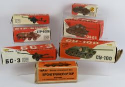 Russian M1:43 scale Diecast metal Military models; Armoured Car, Self-Propelled Gun and Tanks,