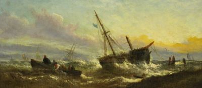 William Calcott Knell (British 1830-1880): Leaving the Wreck in Stormy Seas,