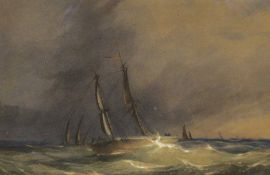 Robert Ernest Roe (British 1852-1921): Sailing Vessel at Night,