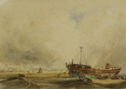 Henry Barlow Carter (British 1804-1868): Ship's Hull off the Coast,