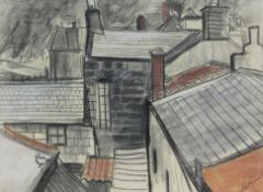 Pat Faust (British 1924-): 'Gulls on Staithes Roof Tops',