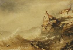 Henry Barlow Carter (British 1804-1868): Heavy Seas at Robin Hoods Bay,