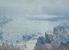 Harry Wanless (British c1872-1934): Misty Morning overlooking Scarborough Harbour,