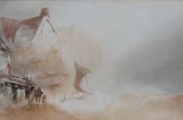 Joseph Newington Carter (British 1835-1871): Stormy Seas Robin Hoods Bay, watercolour unsigned,