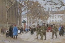 Mary Ethel Hunter (British 1878-1936): Soldiers in a Parisian Square,