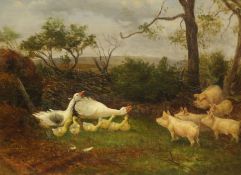 William Henderson of Whitby (British 1844-1904): Confrontation between Geese and Piglets,