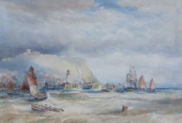 Robert Ernest Roe (British 1852-c1921): Paddle Steamer and Sailing Boats outside Scarborough