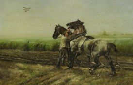 A Verneau (Early 20th century): Ploughing Team Spooked by WWI Bi Plane,