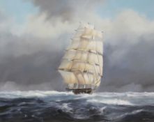 David C Bell (British 1950-): Tall Ship in Stormy Weather,