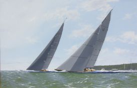 James Miller (British 1962-): 'Rainbow and Ranger Racing on the Solent 2012', oil on canvas signed,