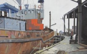 Don Micklethwaite (British 1936-): Supply Vessel in Dry Dock,